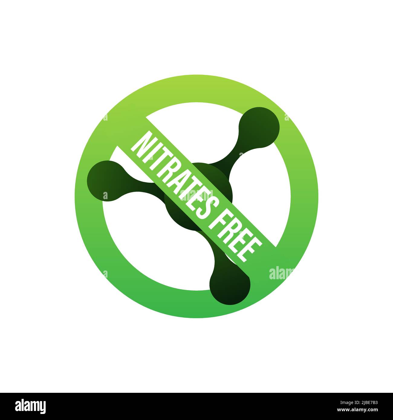 Grünes Symbol für Nitrate-frei. Nitrat Verboten. Ernährungszertifiziert. Vektorgrafik. Stock Vektor