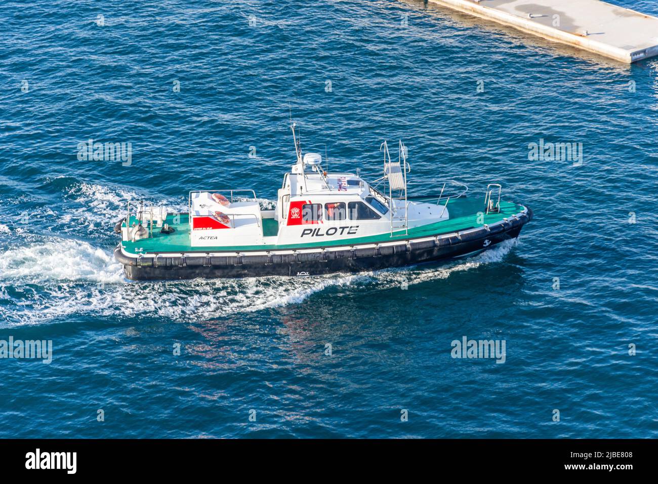 Pilot (Pilote) Boot in den Alten Hafen, Ajacciu (Aiacciu), Korsika (Corse), Corse-du-Sud, Frankreich Stockfoto