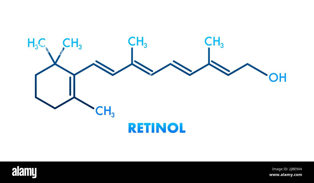 Symbol mit Netzhautformel. Retinal True Vitamin A , Formel C20H30O Stock Vektor