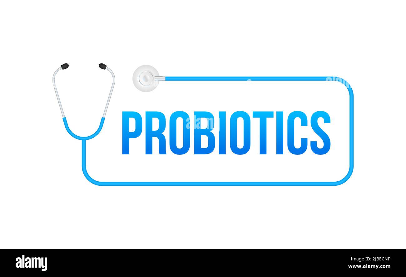 Probiotika. Abzeichen, Symbol, Stempel, Logo. Vektorgrafik. Stock Vektor