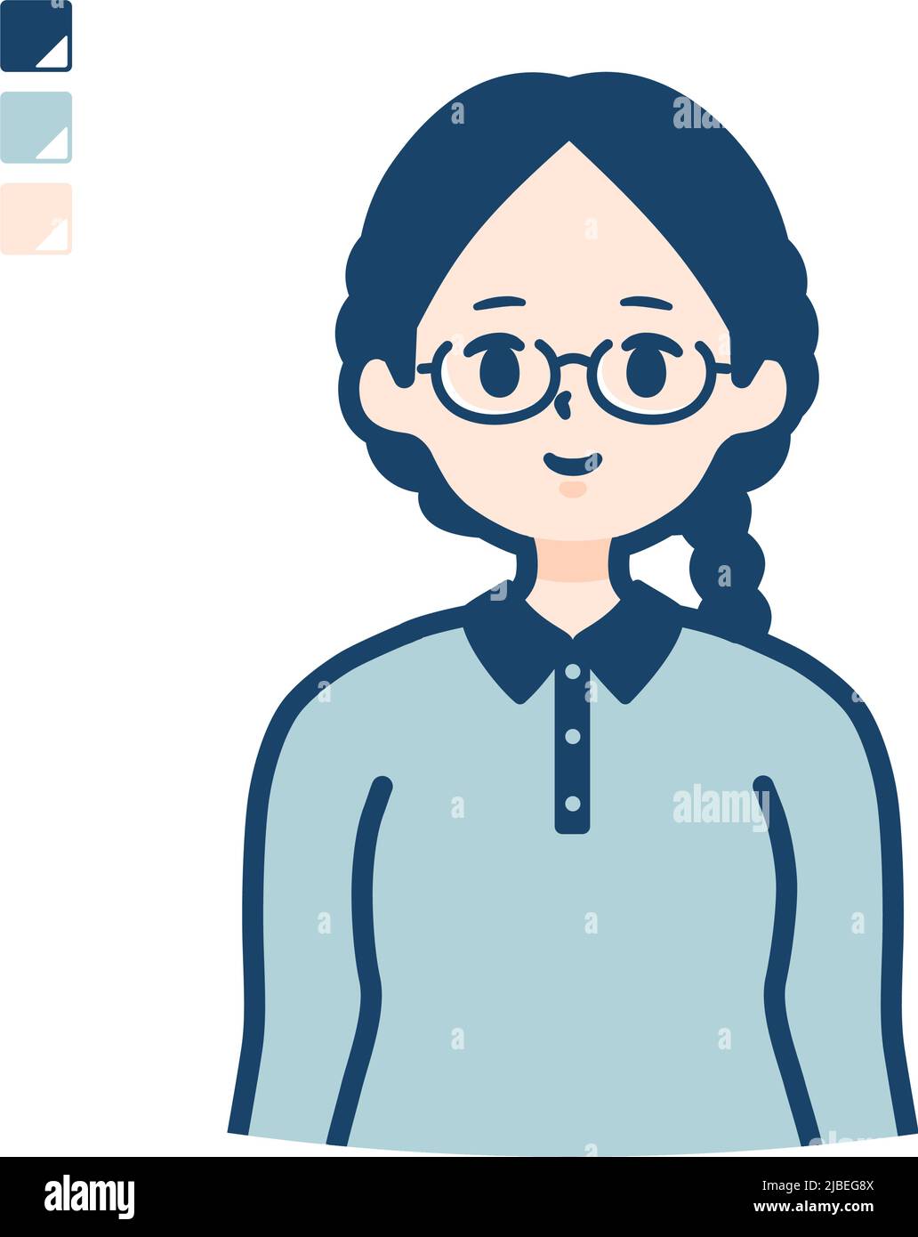 Eine junge Frau mit Brille mit Oberkörperbildern.Es ist Vektorgrafik, so dass es einfach zu bearbeiten ist. Stock Vektor