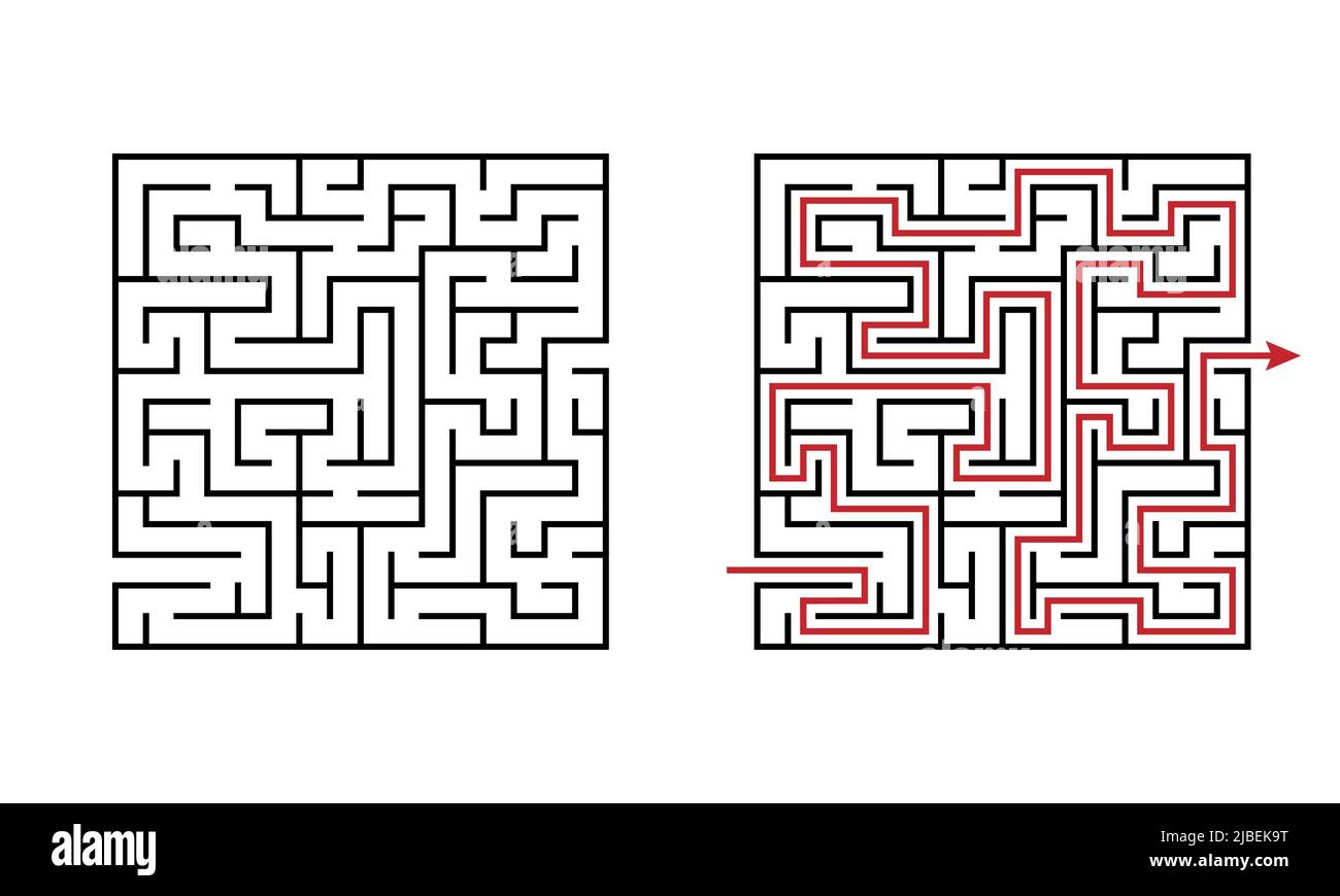 Einfaches Labyrinth Labyrinth Lernspiel für Kinder mit Lösung. Fun Puzzle, um Logik in der Schule zu üben. Finden Sie einen richtigen Weg Stock Vektor