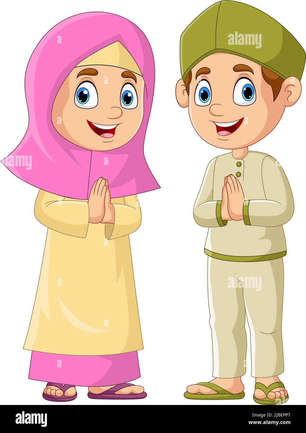 Happy Muslim Mädchen und Junge Cartoon Stock Vektor