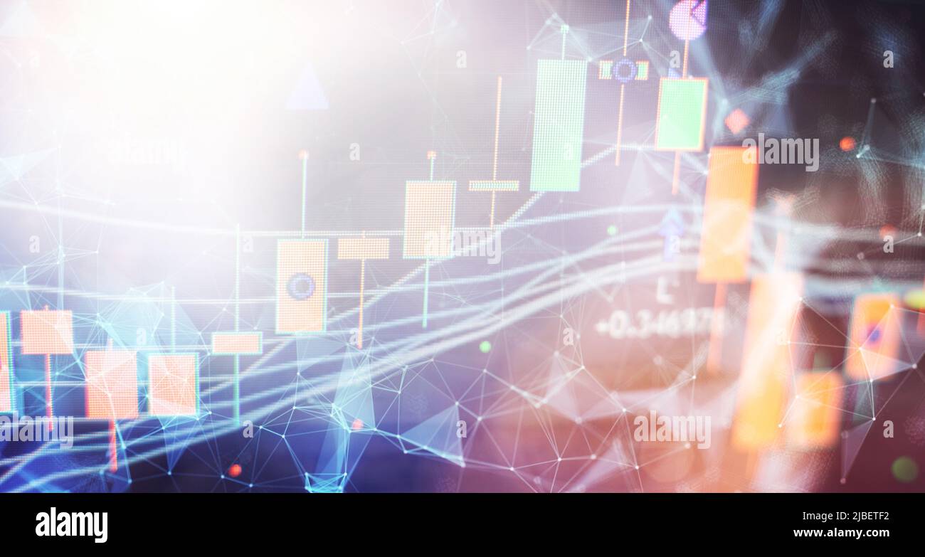 Analyse von Finanzstatistiken und Analyse von Marktdaten. Datenanalyse aus Diagrammen und Diagrammen Stockfoto