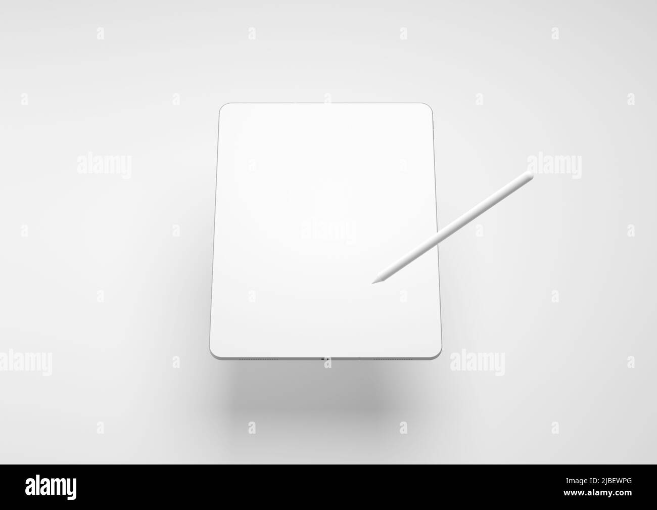Tablett mit einem Bleistift auf weißem Hintergrund 3D Render Stockfoto