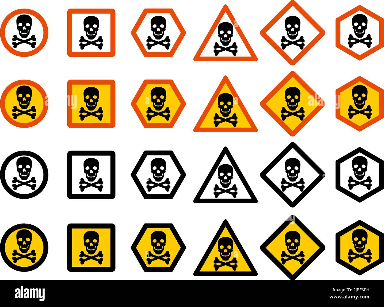 Gefährliches Konzept. Eine Reihe von verschiedenen Anzeichen für chemische, radioaktive, toxische, giftige und gefährliche Substanzen. Vektorgrafik Stock Vektor