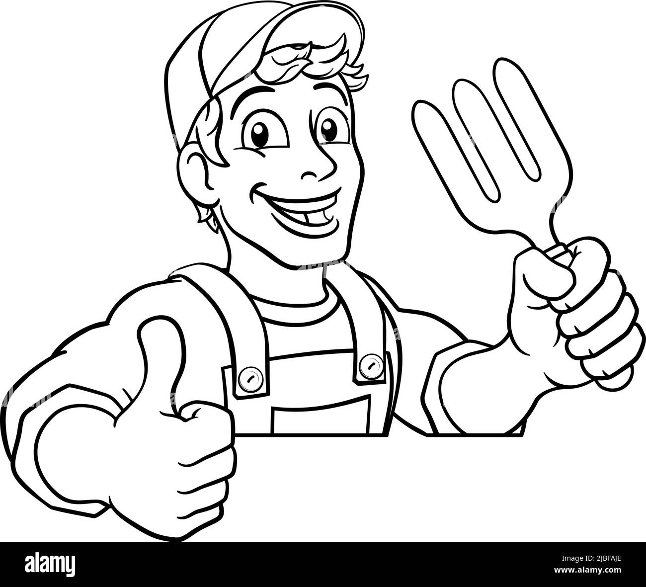 Gärtner Garten Gabel Werkzeug Heimwerker Cartoon Mann Stock Vektor