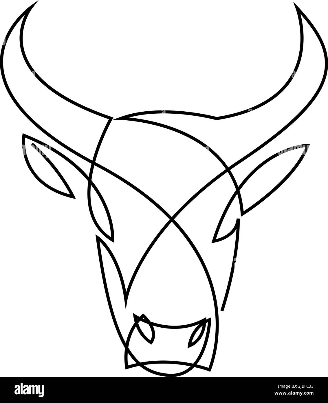 Abstraktes, hochwertiges Logo mit angus Cow Bison Büffelsteak. Symbol für die Linie „Creative Bull Horns“ Stock Vektor
