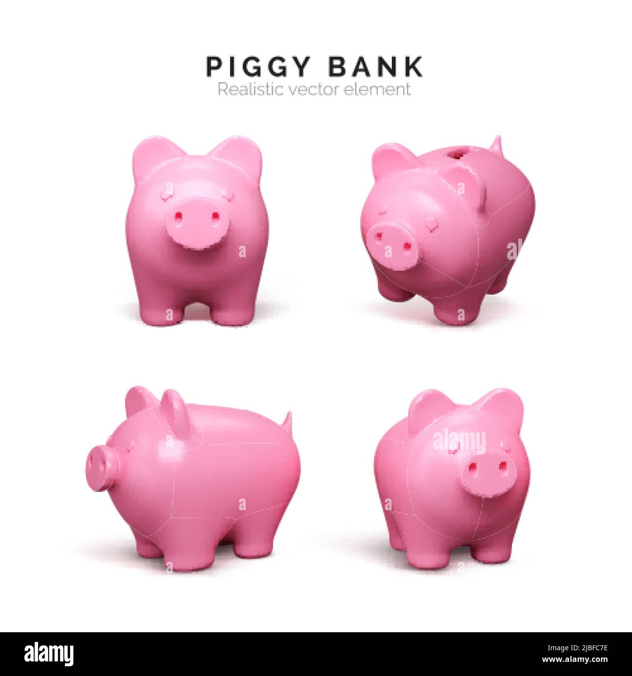 Realistisches Sparschwein-Set. Rosa Schwein isoliert auf weißem Hintergrund. Sparschwein Konzept der Geldeinlage und Investitionen. Vektorgrafik Stock Vektor