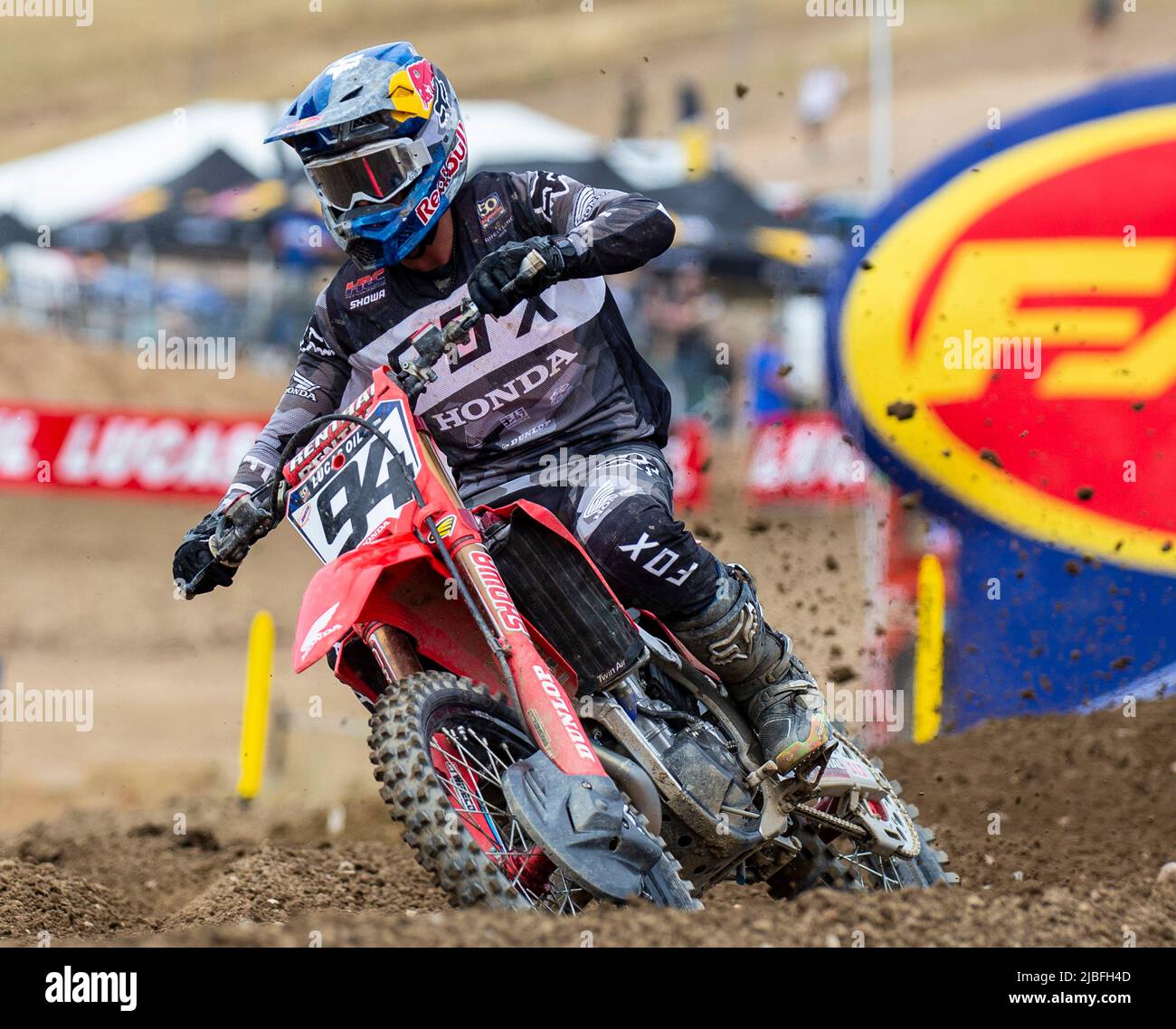 Juni 04 2022 Rancho Cordova, CA USA Ken Roczen kommt aus Runde 23 während der Lucas Oil Pro Motocross Hangtown Classic 450 Meisterschaft. Jason Anderson gewann die Meisterschaft 450 in Hangtown Rancho Cordova, CA Thurman James/CSM Stockfoto