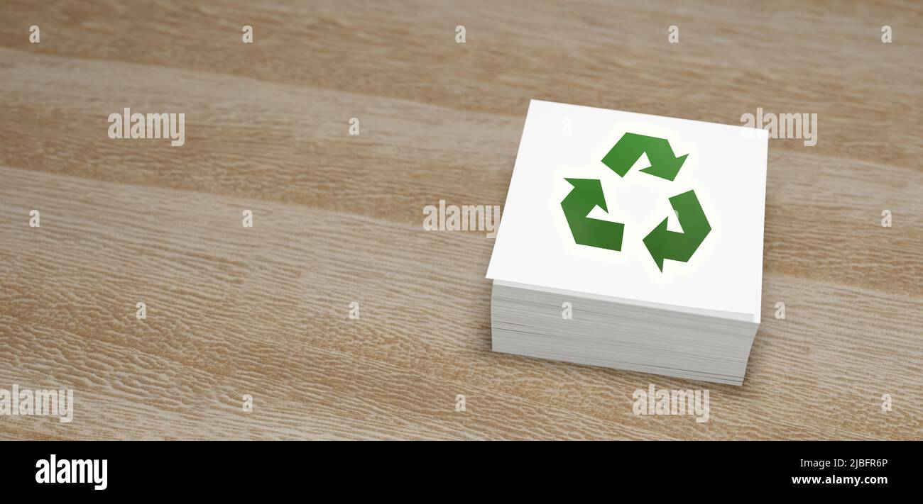 Recycling-Symbol Papier mit leerem Raum Banner Hintergrund 3D Render Stockfoto