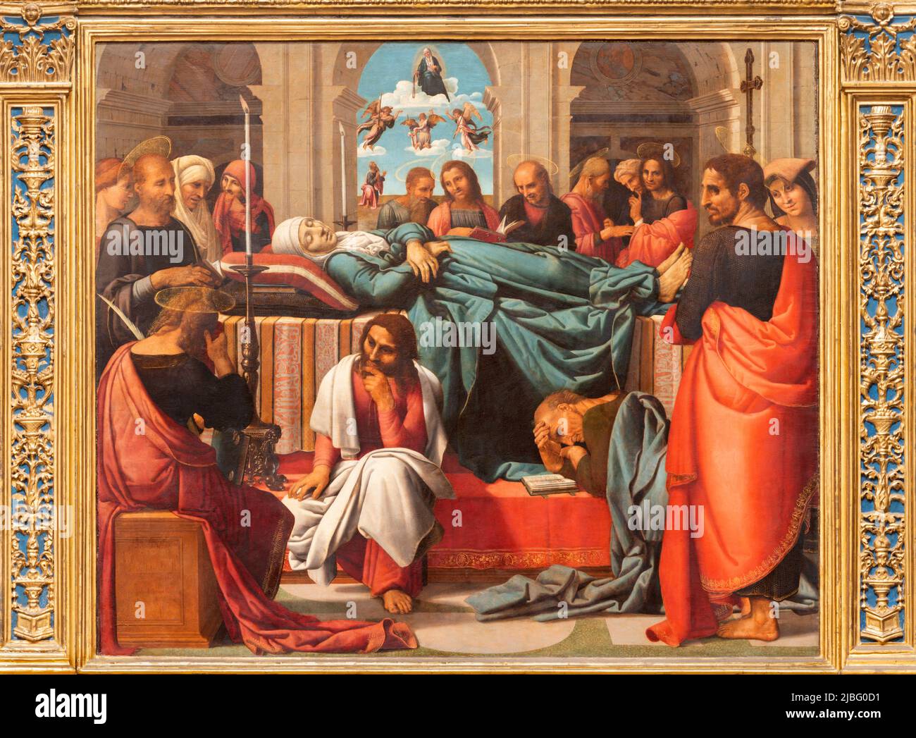 VALENCIA, SPANIEN - 14. FEBRUAR 2022: Das Gemälde auf dem Hauptaltar der Jungfrau Maria in der Kathedrale - Basilika der Himmelfahrt unserer Lieben Frau Stockfoto