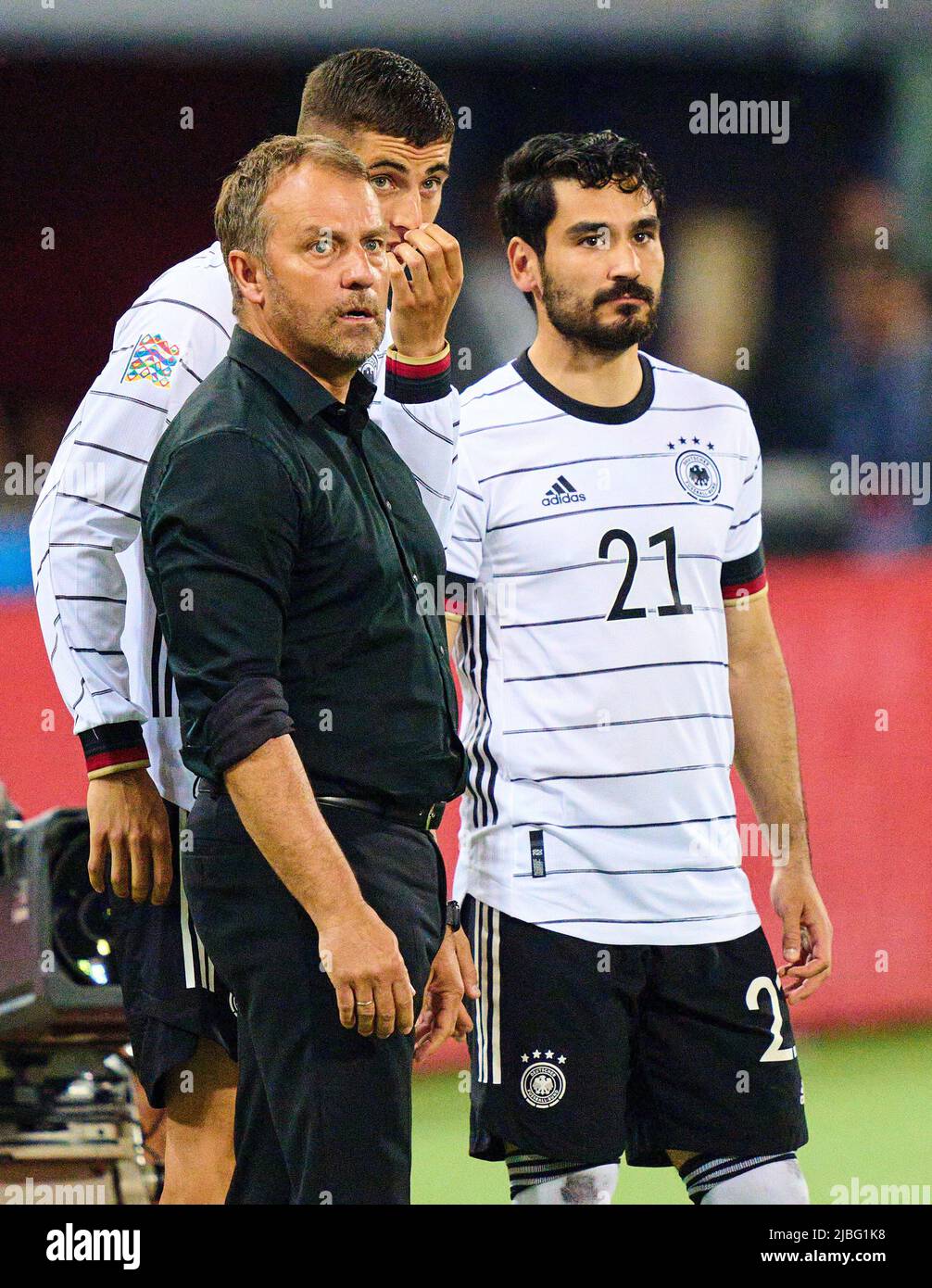 Kai Havertz, DFB 7 Ilkay Gündogan, DFB 21 DFB-Cheftrainer Hans-Dieter Hansi Flick , Bundesstrainer, Nationaltrainer, im Spiel der UEFA Nations League 2022 ITALIEN - DEUTSCHLAND 1-1 in der Saison 2022/2023 am 04. Juni 2022 in Bologna, Italien. © Peter Schatz / Alamy Live News Stockfoto