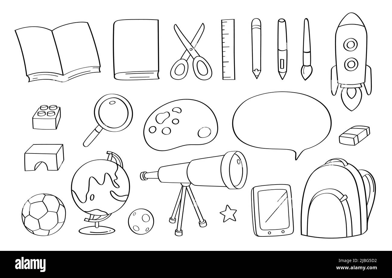 Cute Doodle Bildung Cartoon Symbole und Objekte. Stock Vektor