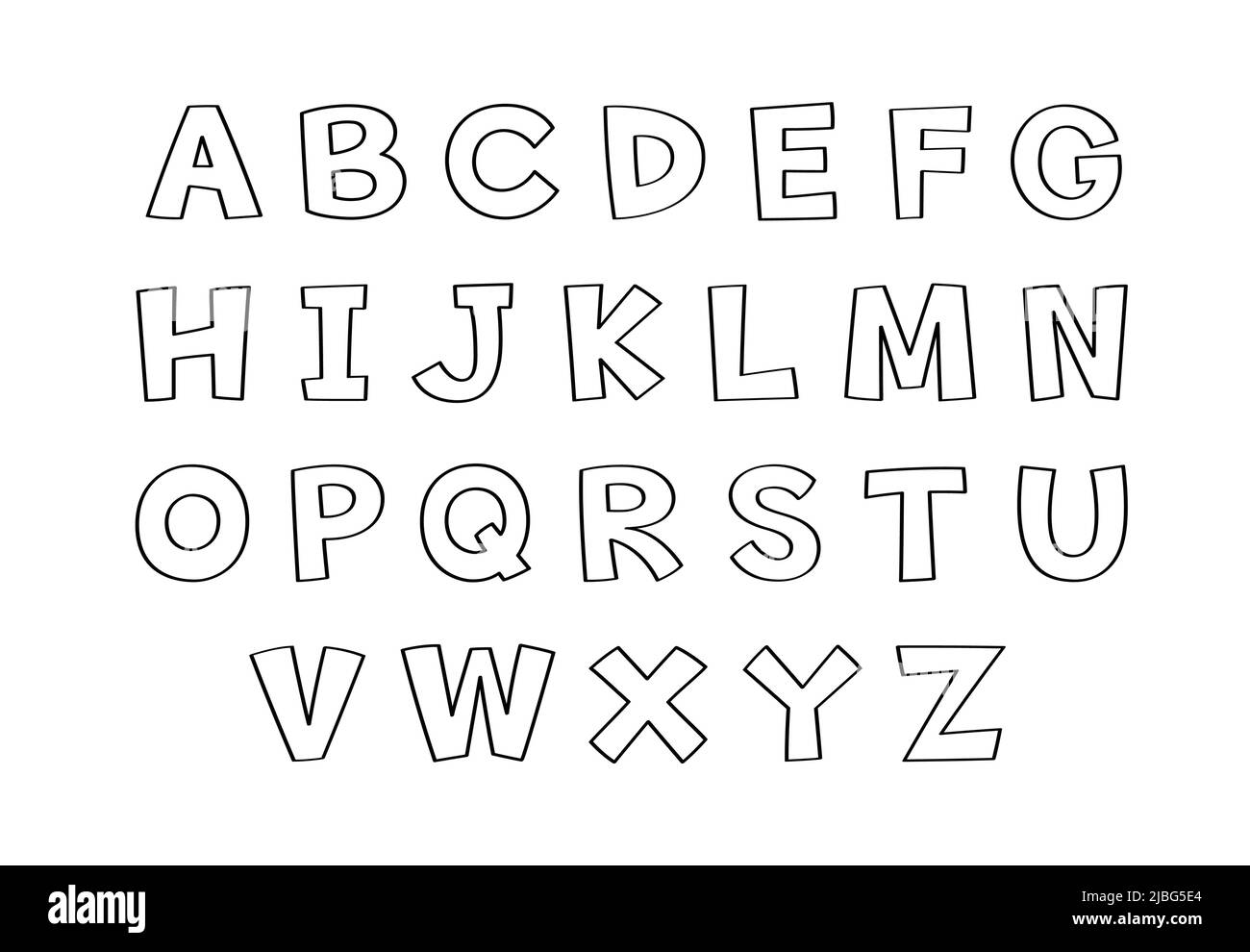 Vektor von englischen Alphabeten im handgezeichneten Doodle-Stil. Großbuchstaben. Großbuchstabe. Stock Vektor