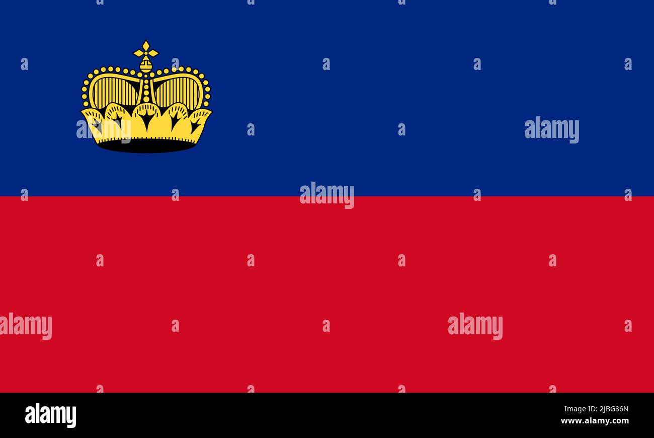 Lichtenstein offizielle Flagge. Korrekte Farben und Proportionen. Nationale Lichtenstein-Flagge Stock Vektor