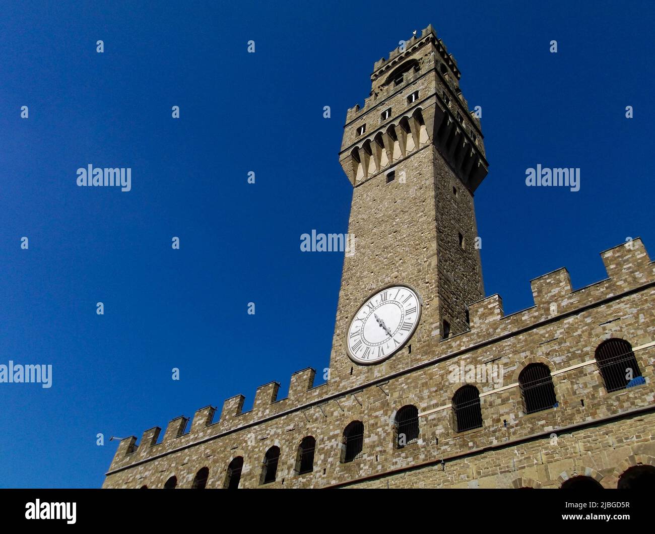Der Turm des Palazzo Vecchio in Florenz, Italien Stockfoto
