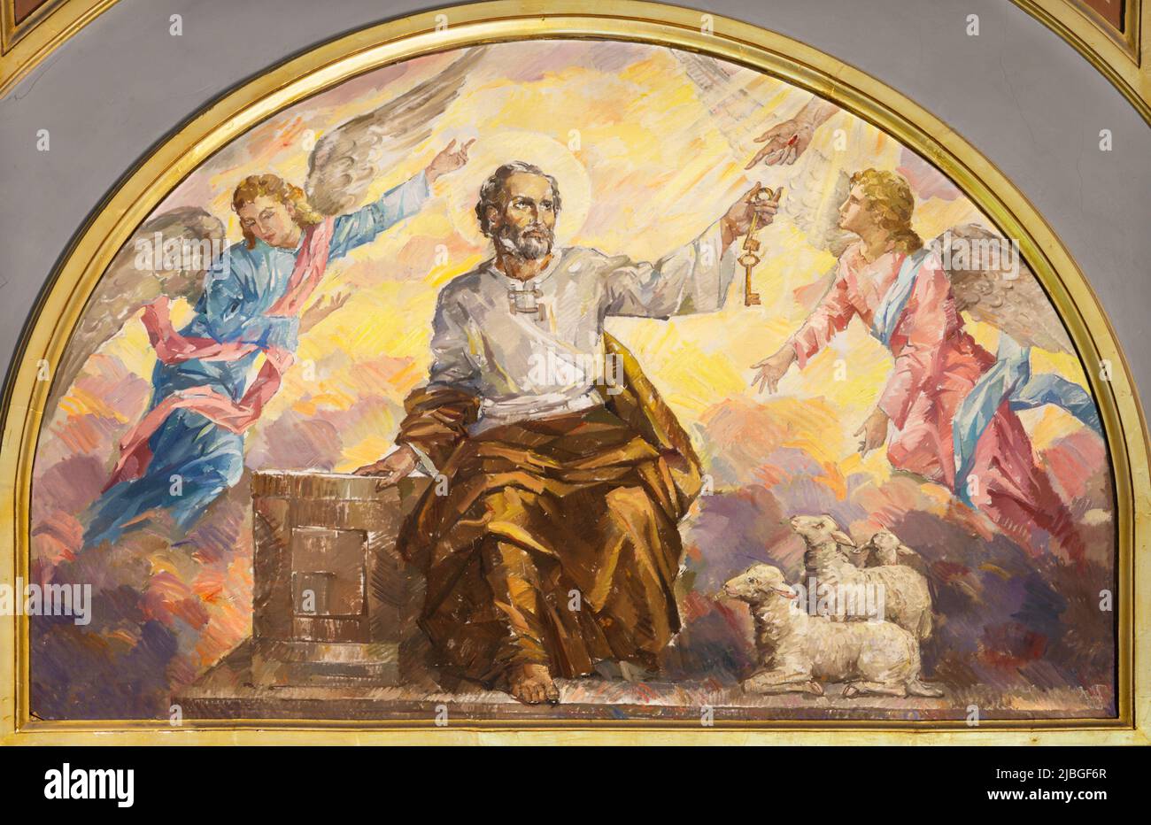 VALENCIA, SPANIEN - 17. FEBRUAR 2022: Das Gemälde St. Peter der Apostel in der Kirche Iglesia El Buen Pastor von Miguel vaguer (1958). Stockfoto