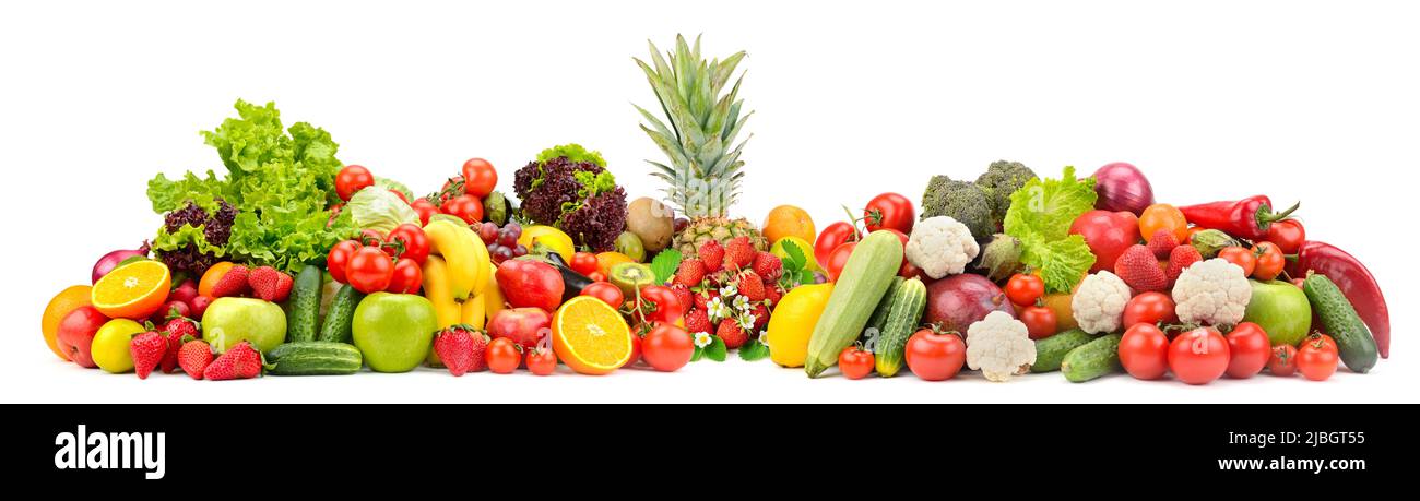 Collage frisches Gemüse, Obst, Beeren isoliert auf weißem Hintergrund. Gesundes Lebensmittelkonzept Stockfoto Collage frisches Gemüse, Obst, Beeren isoliert auf weißem Hintergrund. Gesundes Lebensmittelkonzept Stockfoto