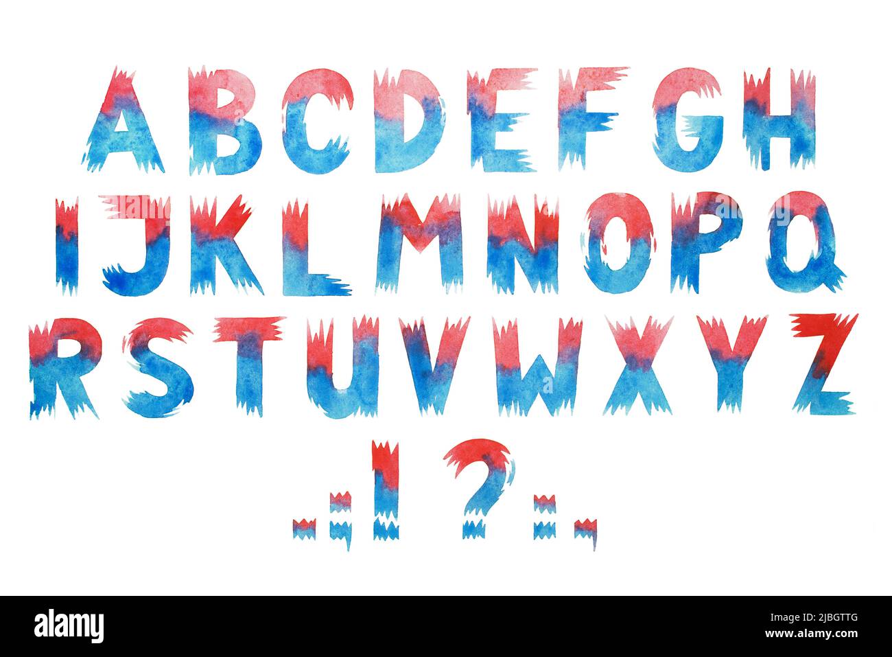 Bunte Aquarell Aquarell Schriftart handgeschriebene Hand zeichnen abc Alphabet Buchstaben. Stockfoto