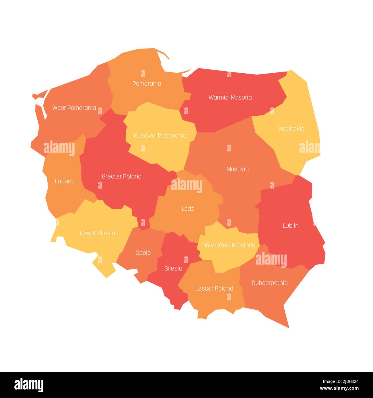 Polen - Verwaltungskarte der Woiwodschaften Stock Vektor