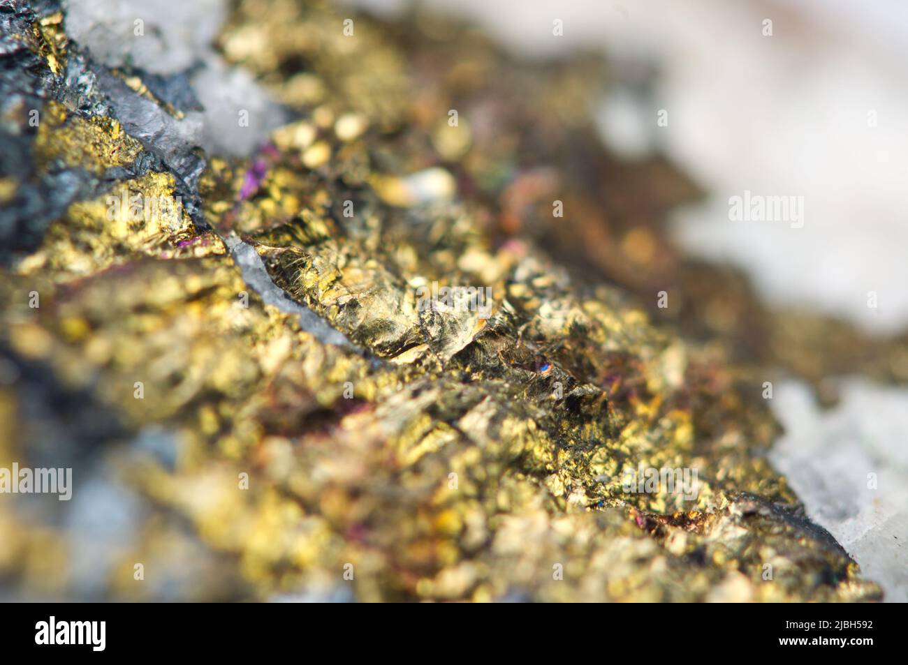 Goldener Hintergrund. Natürliches Nugget. Makro Stockfoto