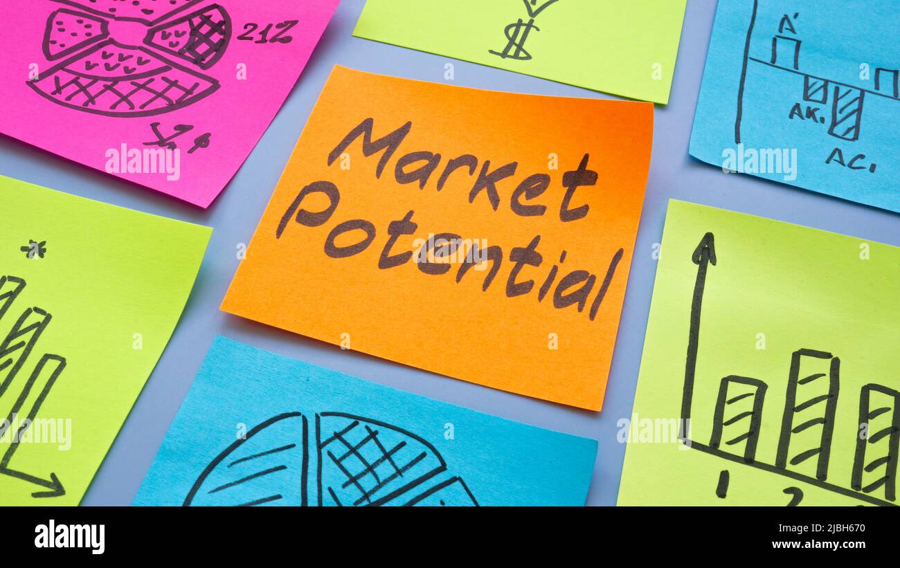 Market Potential Memo und Sticker mit Charts. Stockfoto