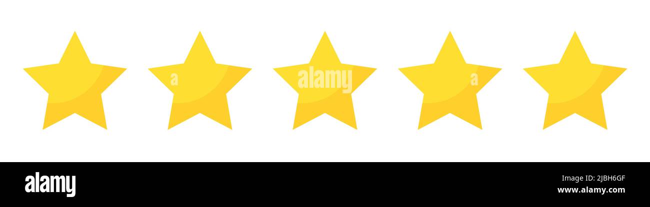 Sternsymbol. Kundenfeedback-Konzept. Bewertung von Vector 5 Sternen. Hochwertiges Formdesign. Vektor gelb isoliert fünf Sterne. Stock Vektor