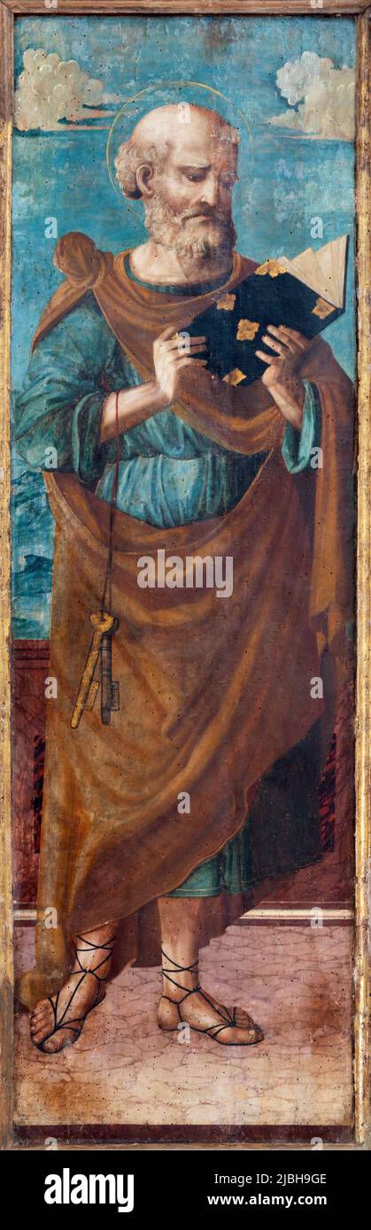 MIERA, ITALIEN - 8. MÄRZ 2022: Das Renaissance-Gemälde des Apostels Petrus in der Kirche Chiesa di San Pietro Caveoso von einem unbekannten Künstler. Stockfoto
