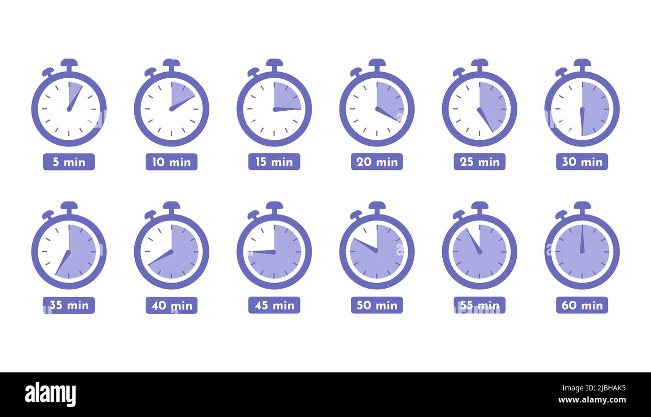 Timer-Uhr Stoppuhr 5 Minuten bis 1 Stunden isoliert Symbole einstellen