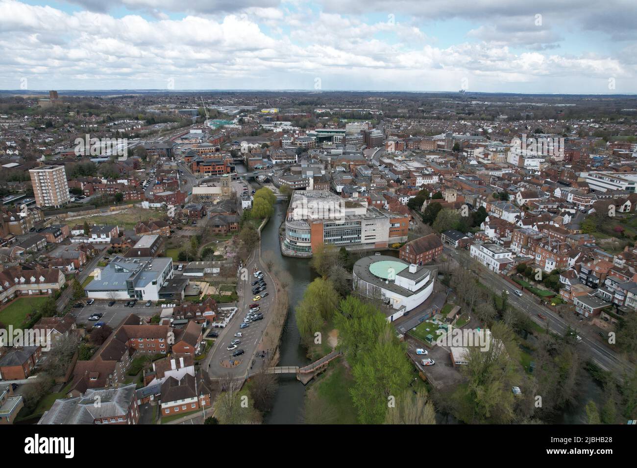 Guildford Stadtzentrum Surrey UK Drohne Luftaufnahme Stockfoto