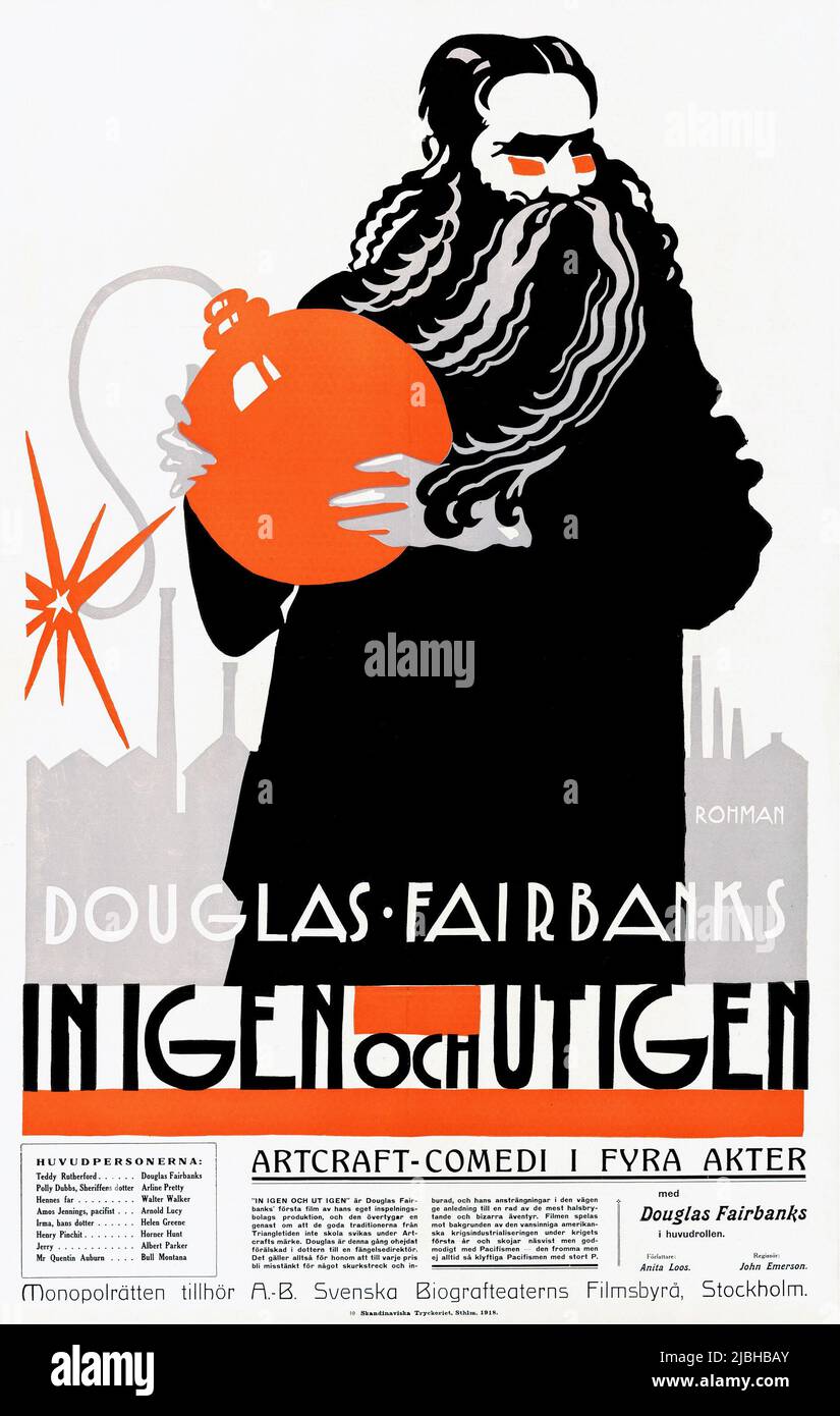 Douglas Fairbanks - Wieder Ein - Wieder Aus (Artcraft, 1918). Schwedisches Filmplakat - Eric Rohman Artwork. Stockfoto