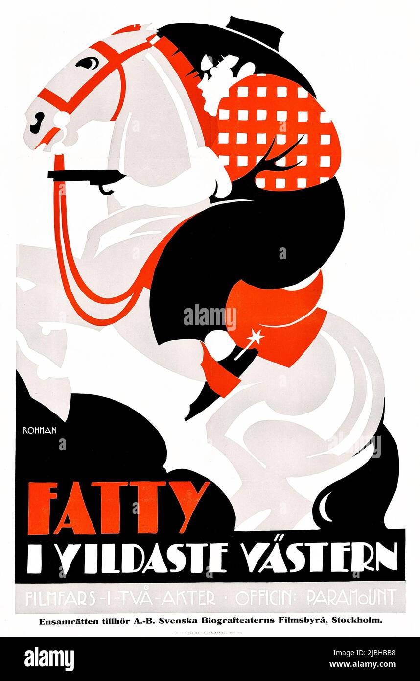 Fatty i vildaste västern - out West (Paramount, 1919). Schwedisches Filmplakat. Eric Rohman Kunstwerk. Fetthaltig. Roscoe Arbuckle. Stockfoto