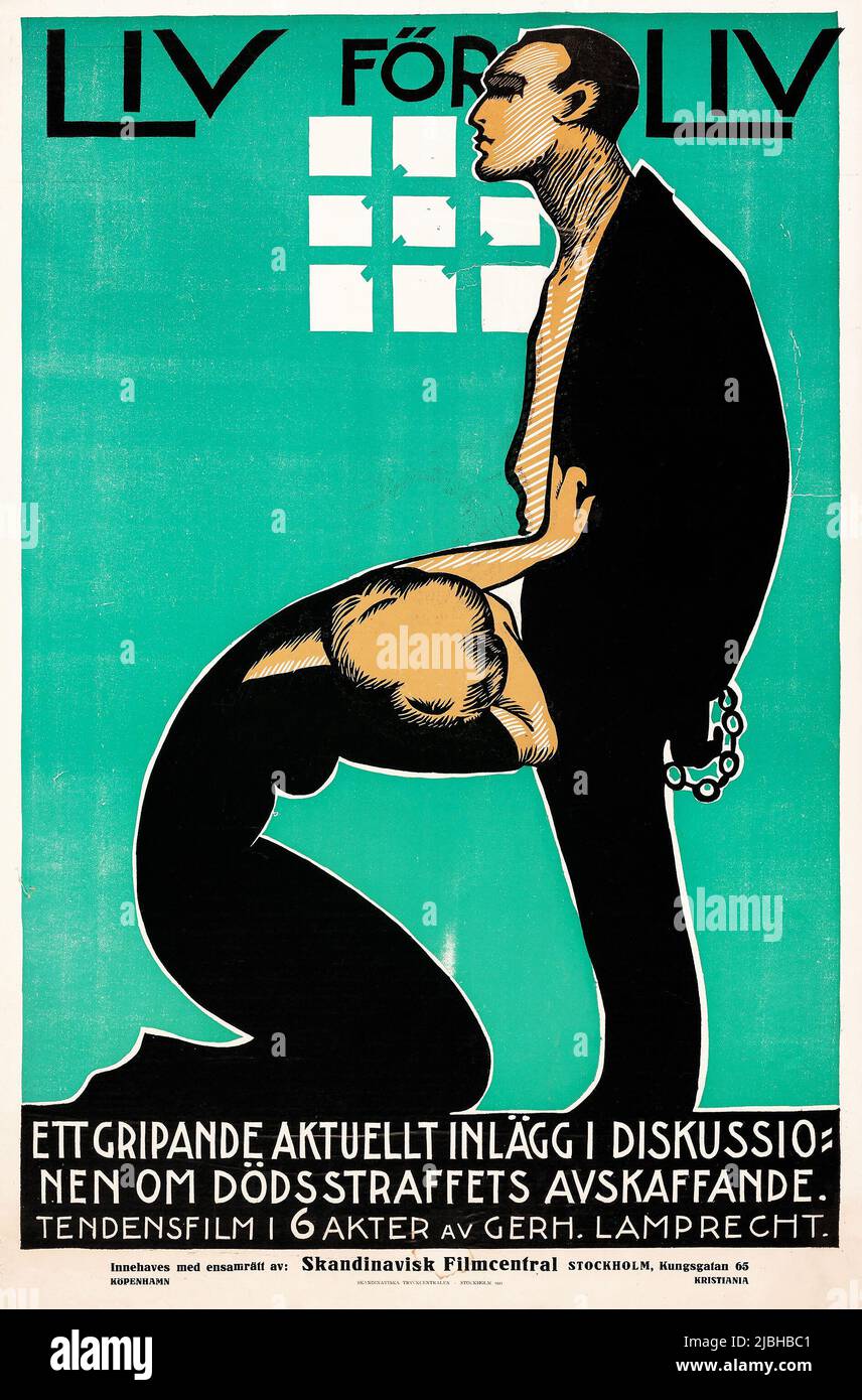 Liv för liv - Tötet nicht Mehr (Skandinavisk Filmcentrale, 1921). Schwedisches Linocut-Filmplakat. 1920s Poster. Stockfoto