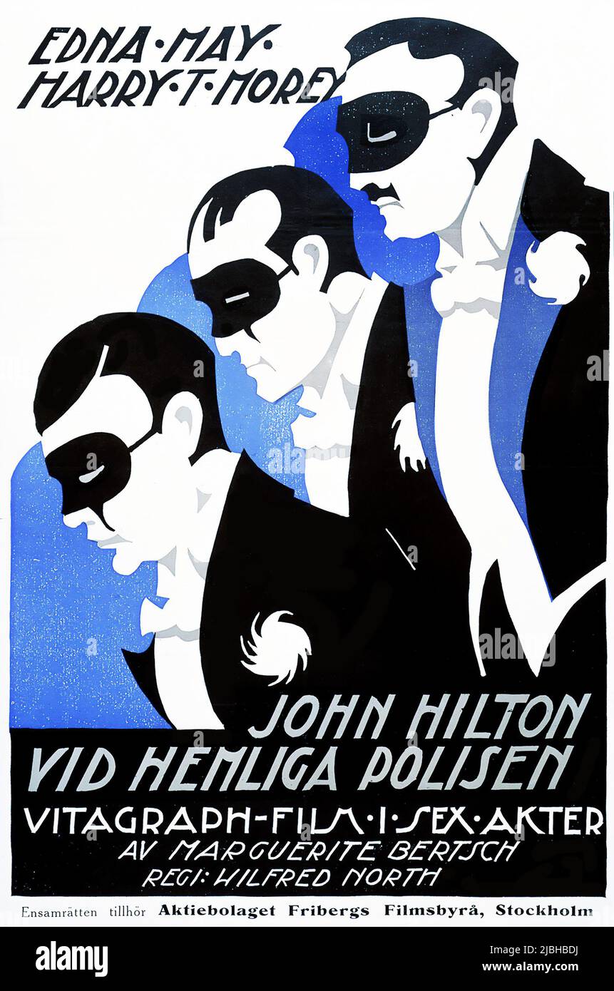 Salvation Joan (1916) - John Hilton vid hemliga polisen - Schwedisches Filmposter (1920). Edna May. Harry T. Morey. Vitagraph.Film. Six Acts. Männer mit Masken. Stockfoto