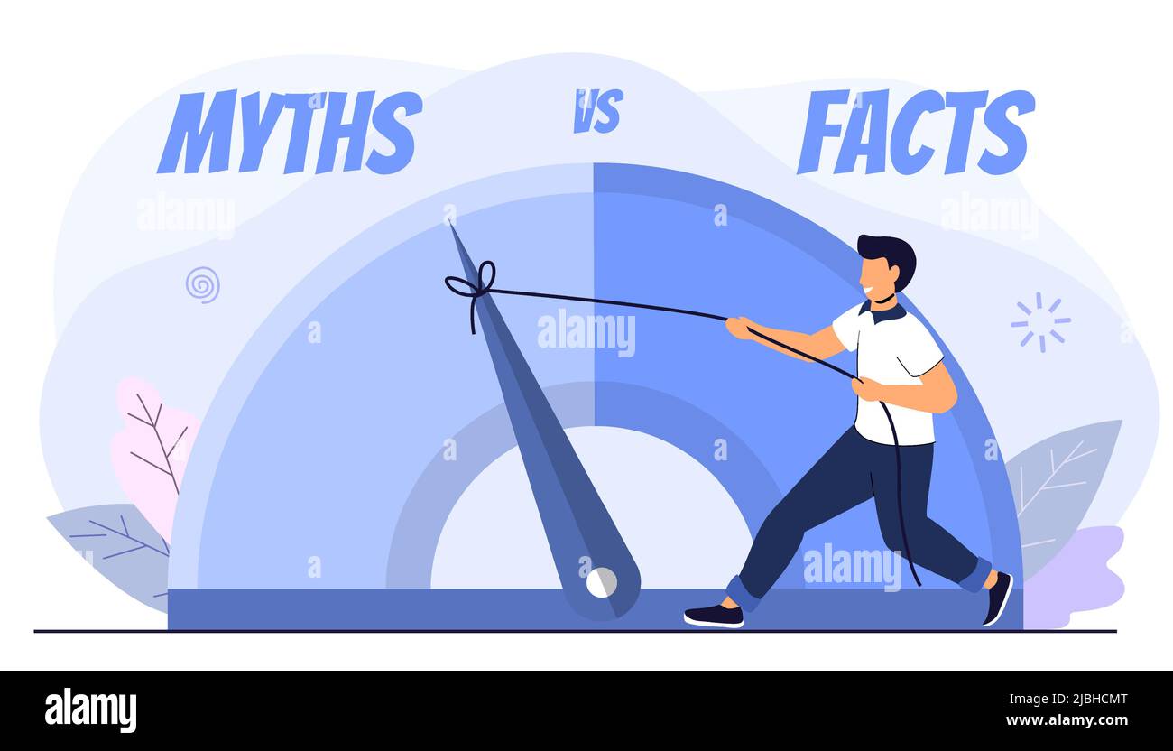 Mythen vs Fakten Vektor-Illustration auf weißem Hintergrund Dünne Linie Sprechblasen mit Fakten und Mythen Sprechblase Symbole Konzept der gründliche Fakten-chec Stock Vektor