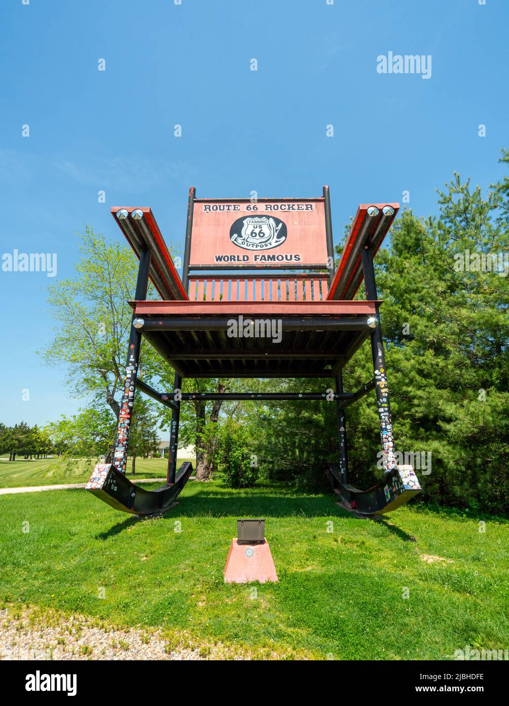 Weltberühmter Route 66 Rocker, Fanning Outpost, Fanning, Missouri MO, USA Stockfoto
