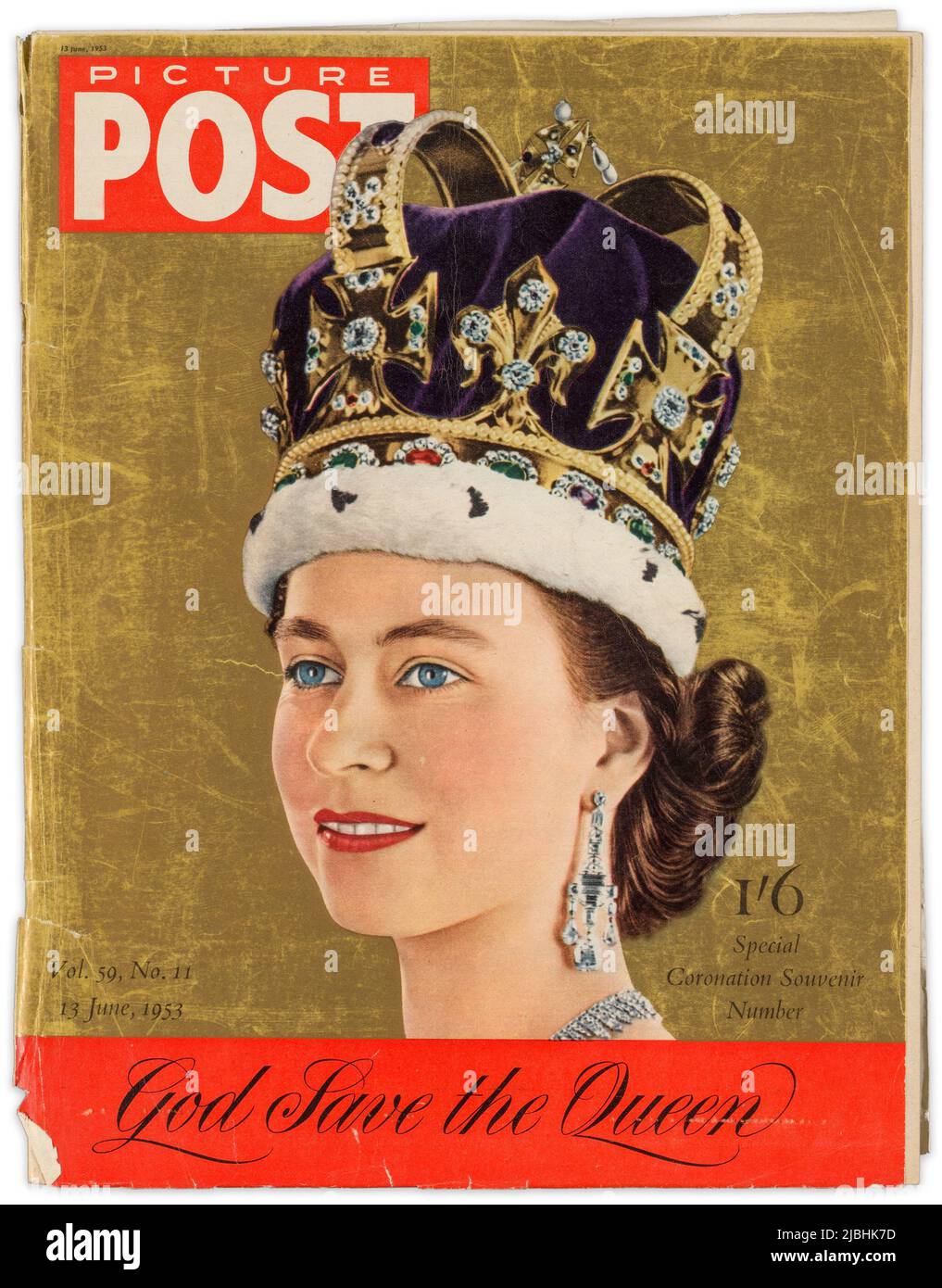 Cover des Vintage Picture Post Magazins mit der Krönung von Königin Elizabeth II. Am 2. Juni 1953. (UK) Stockfoto