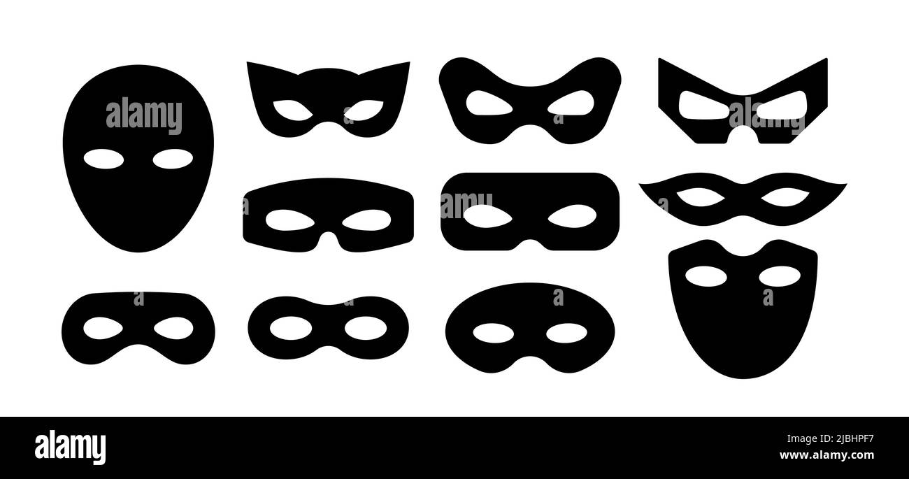 Maske Superhelden Karneval Bösewicht oder burgar Vektor-Icon-Set. Stock Vektor