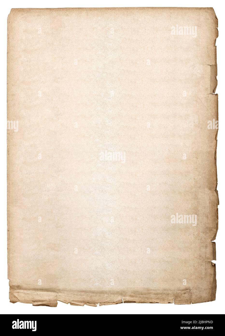 Altes, gebrauchter Papierbogen auf weißem Hintergrund isoliert Stockfoto