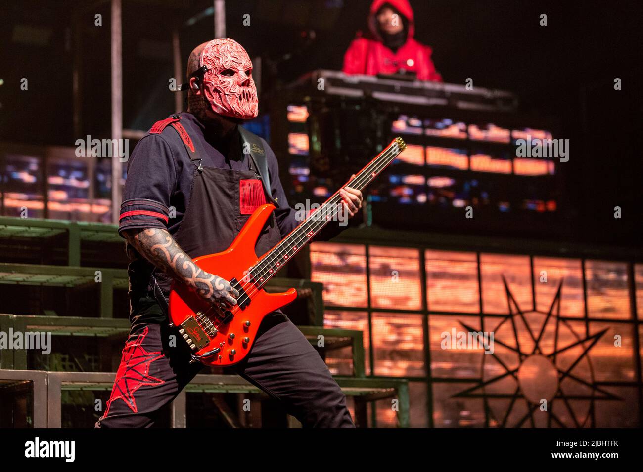 Moline, USA. 05.. Juni 2022. Alessandro Venturella und Sid Wilson von Slipknot während der Knotfest Roadshow am 5. Juni 2022 im Taxslayer Center in Moline, Illinois (Foto von Daniel DeSlover/Sipa USA) Credit: SIPA USA/Alamy Live News Stockfoto