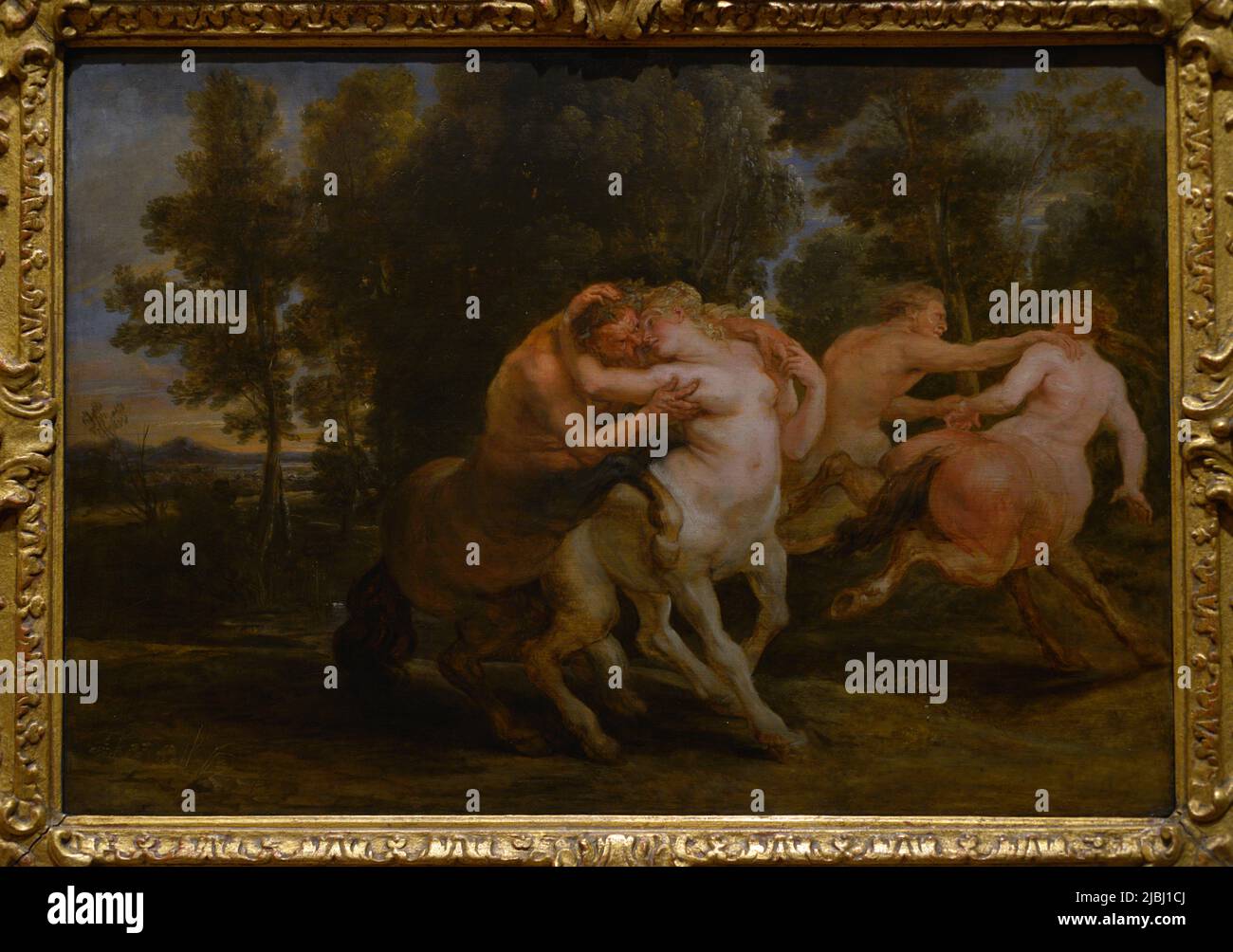 Peter Paul Rubens (1577-1640). Barockmaler der flämischen Schule. Die Liebe der Zentauren, ca. 1635. Öl auf Holz. Calouste Gulbenkian Museum. Lissabon, Portugal. Autor: Peter Paul Rubens (1577-1640). Flämischer Maler. Stockfoto