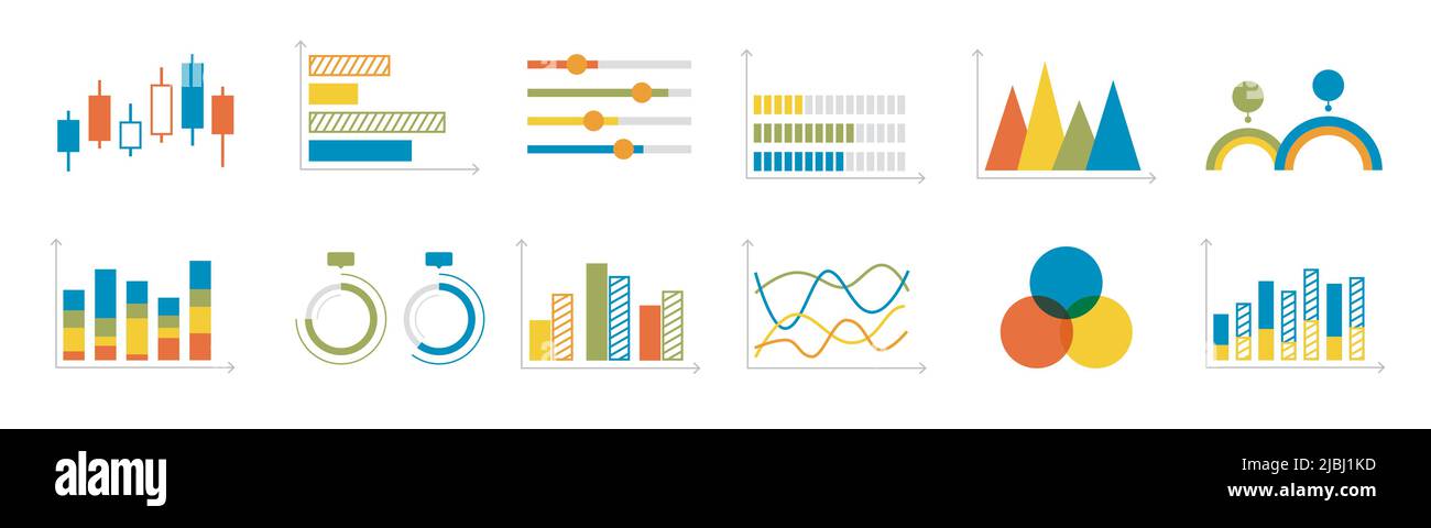 Finanzdiagramme, Informationsdatenstatistiken, Diagramme, Finanzinformationen, Marktdiagramme und Grafiken von Geschäftsdaten. Grafiken in Vektorgrafik Stock Vektor