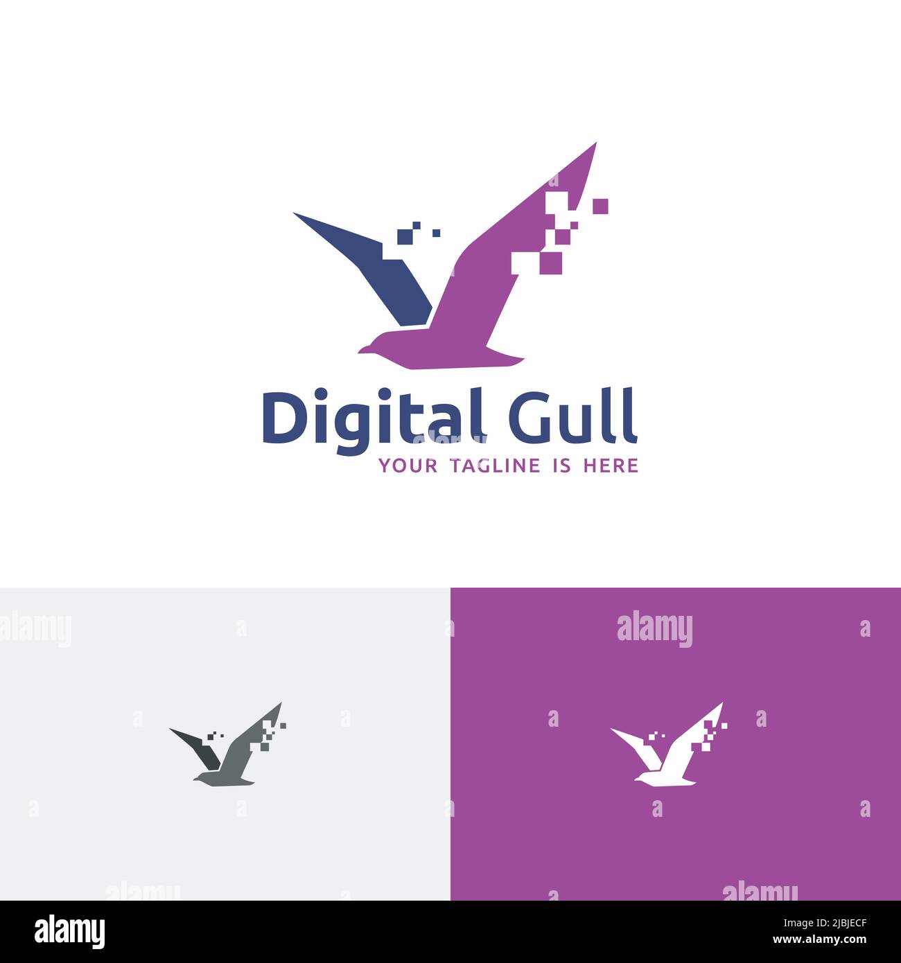 Digital Pixel Seagull Bird Flying Online Computer Technology Logo Stock Vektor