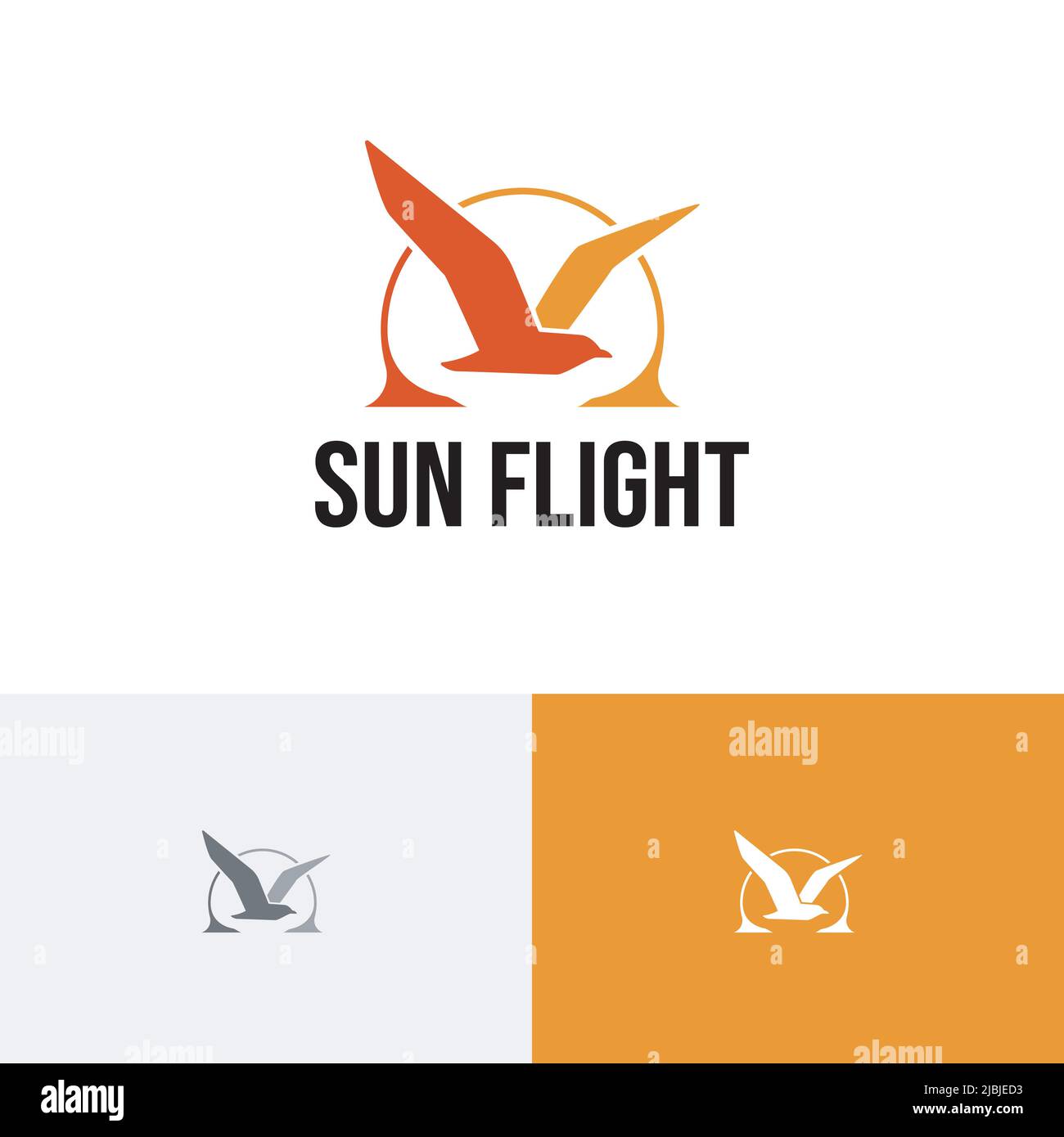 Sun Seagull Bird Flying Sea Beach Bay Nature Holiday Logo Stock Vektor