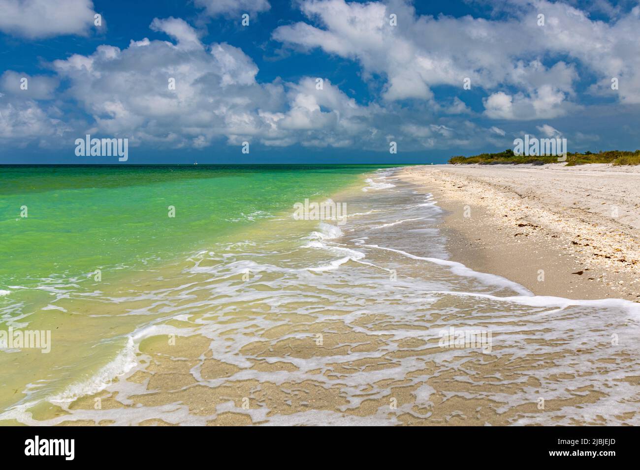 Die wunderschönen Farben des Golfs von Mexiko und Bowmans Beach, Sanibel Island, Florida, USA Stockfoto