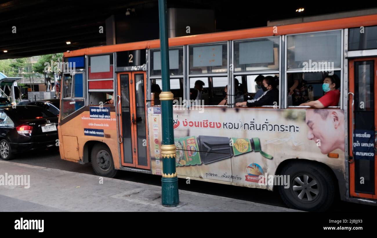 Orange Bus Nummer 2 Bangkok Thailand Stockfoto
