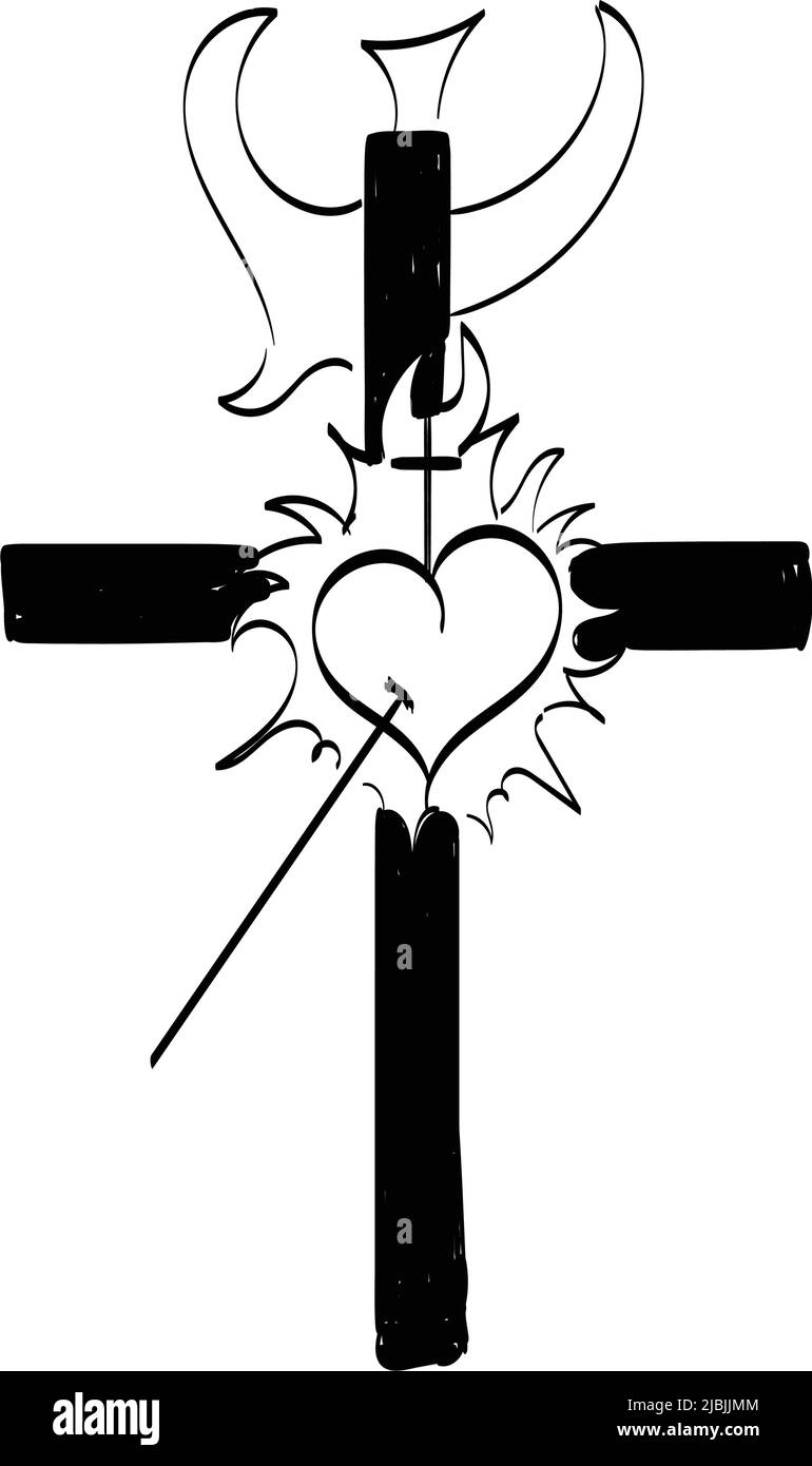 Heilige Herz Jesus Vektor Illustration Zeichnung. Als Poster, Karte, Flyer, Tattoo oder T-Shirt Stock Vektor