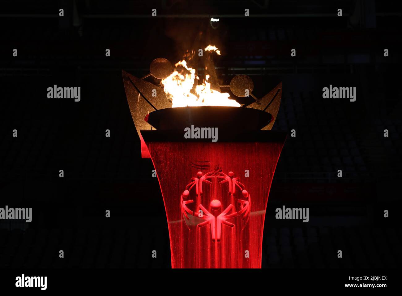 05.. Juni 2022, Turin Italien - Eröffnungszeremonie der 37. Special Olympics italienischen Sommerspiele. Die Fackel der Spiele Stockfoto