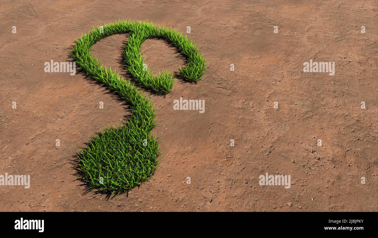 Konzept oder konzeptuelle grüne Sommer Rasen Gras Symbol Form auf braunem Boden oder Erde Hintergrund, Zeichen der Check-up Stethoskop. Stockfoto